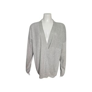 Escada Sport Cardigan Crossbody Snap Vapour Grey Metallic Cotton Cashmere sz L